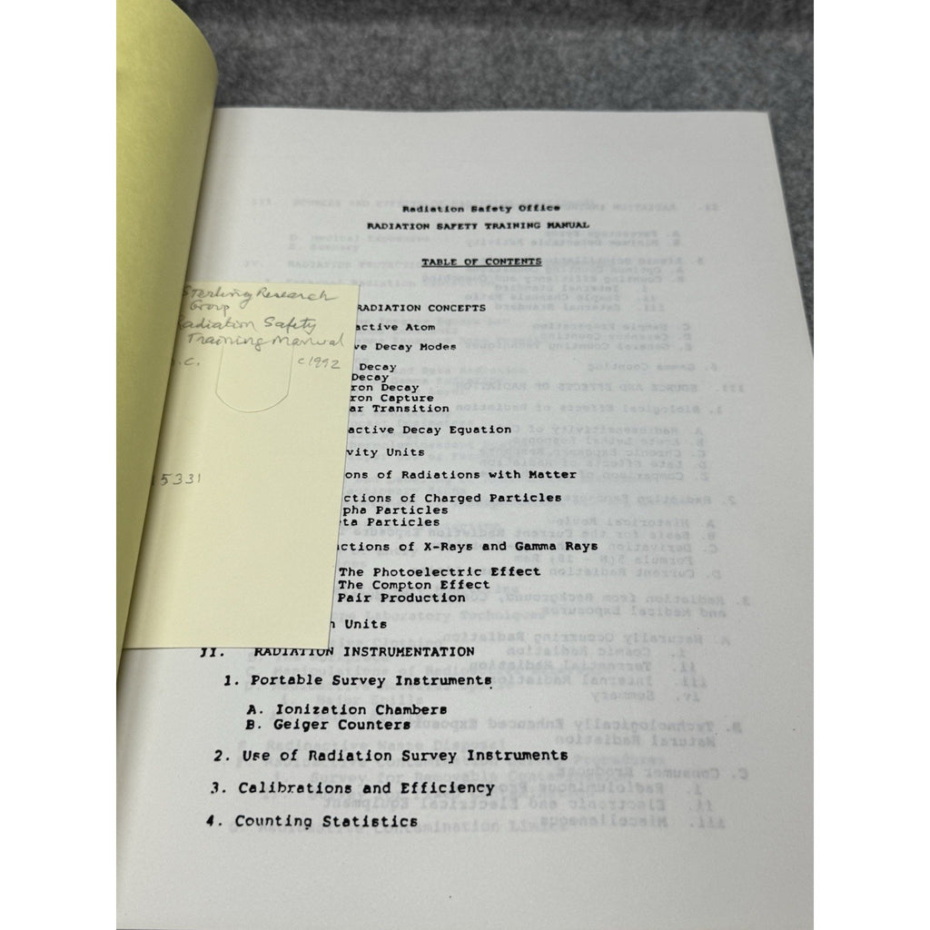 Vintage c1992 Radiation Safety Training Manual Nuclear Lab Health Physics