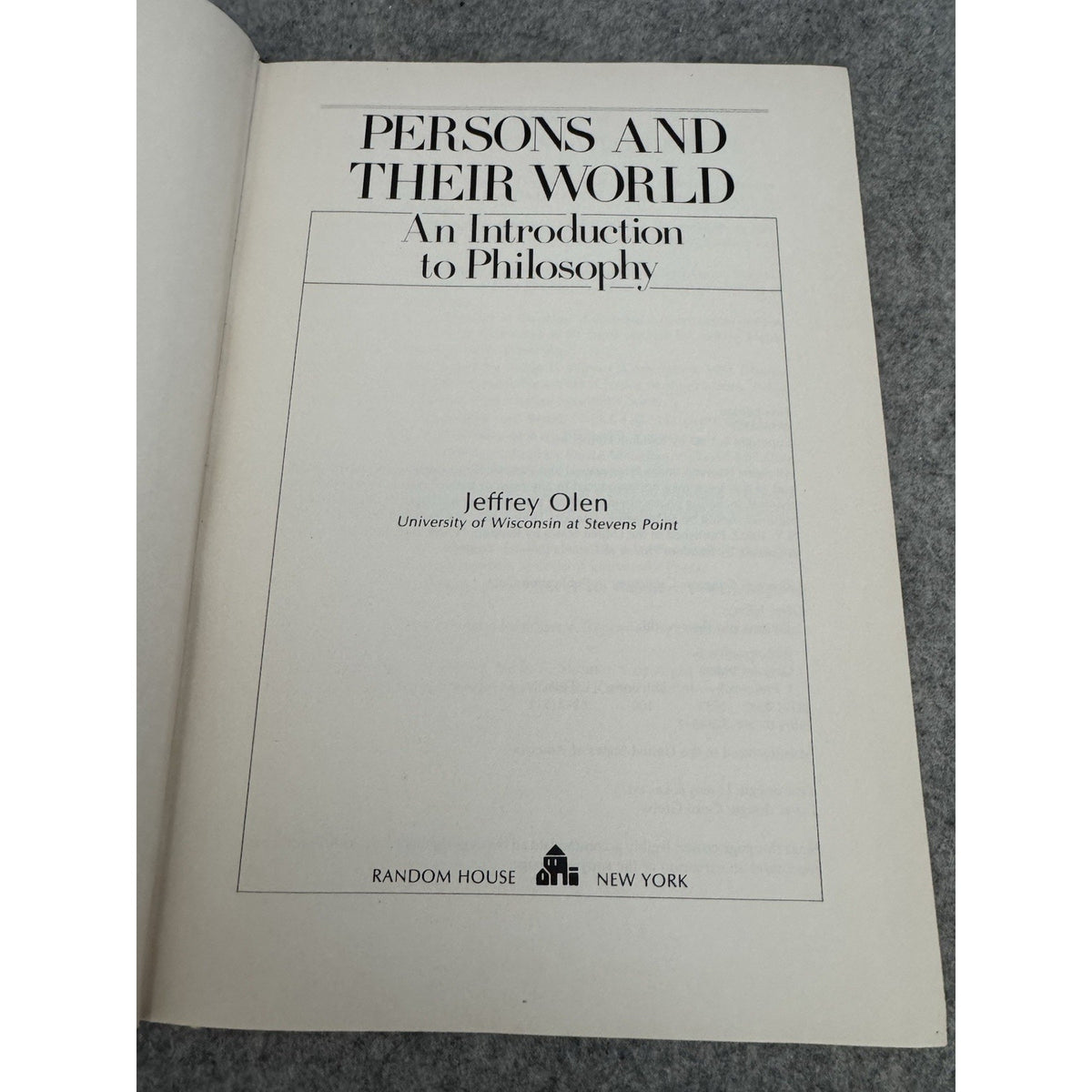 Persons and Their World 1983 1st Ed HC Jeffrey Olen Philosophy