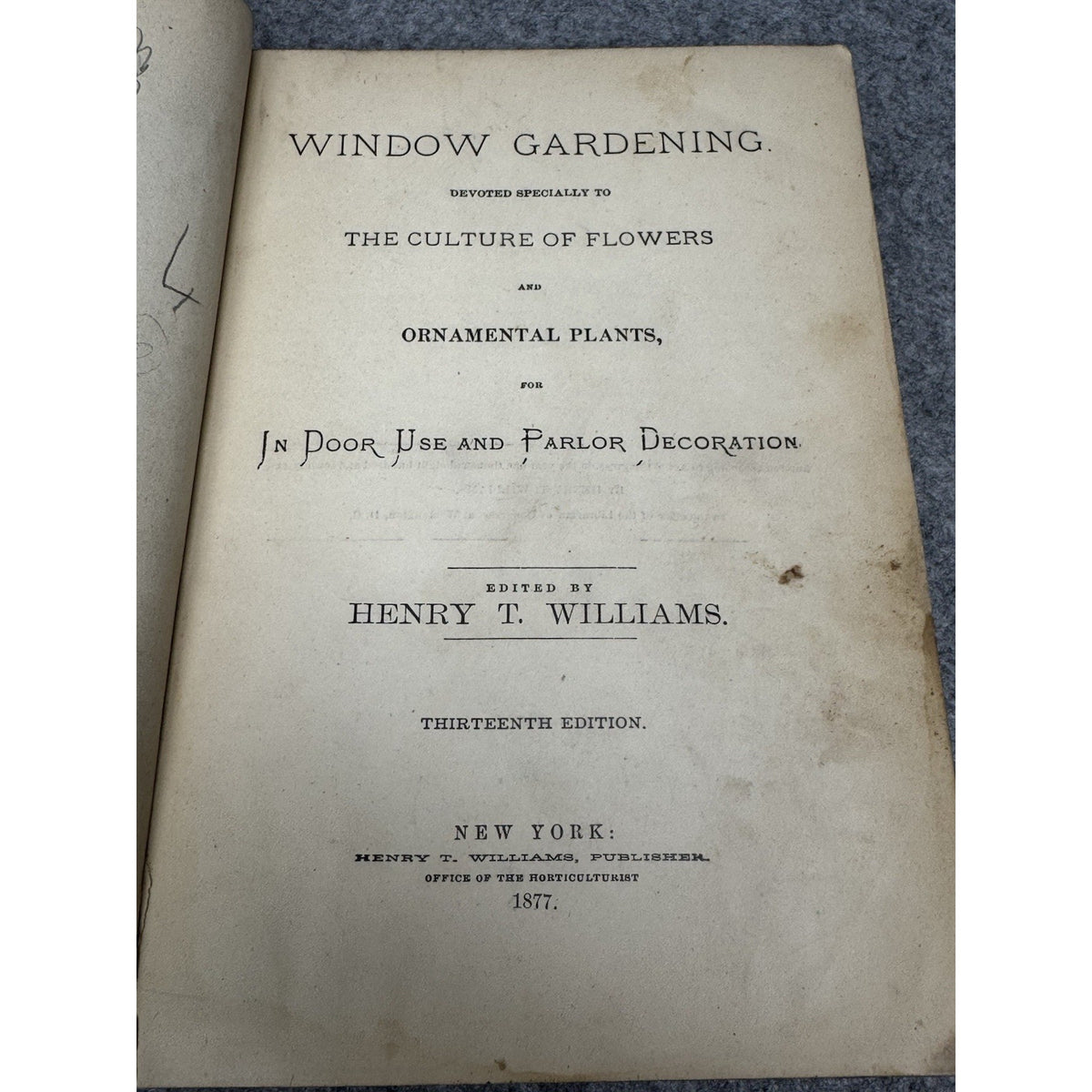1877 Window Gardening Henry T Williams Illustrated Victorian Plants Hardcover
