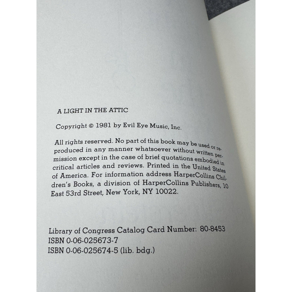 A Light in the Attic Shel Silverstein Hardcover DJ 1981 Copyright
