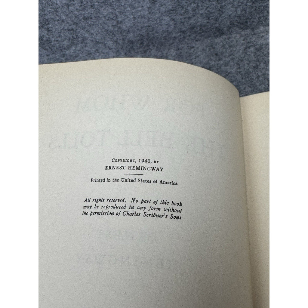 1944 For Whom the Bell Tolls Ernest Hemingway Scribners Hardcover Novel