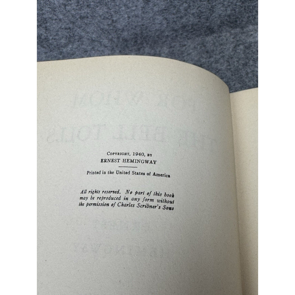 1944 For Whom the Bell Tolls Ernest Hemingway Scribners Hardcover Novel