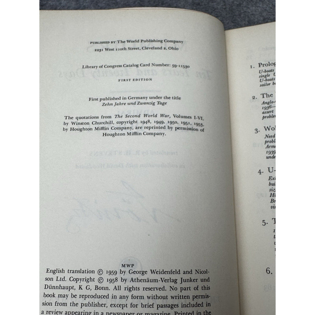 Karl Doenitz Signed Memoirs 1959 First American Edition Review Copy WWII DJ