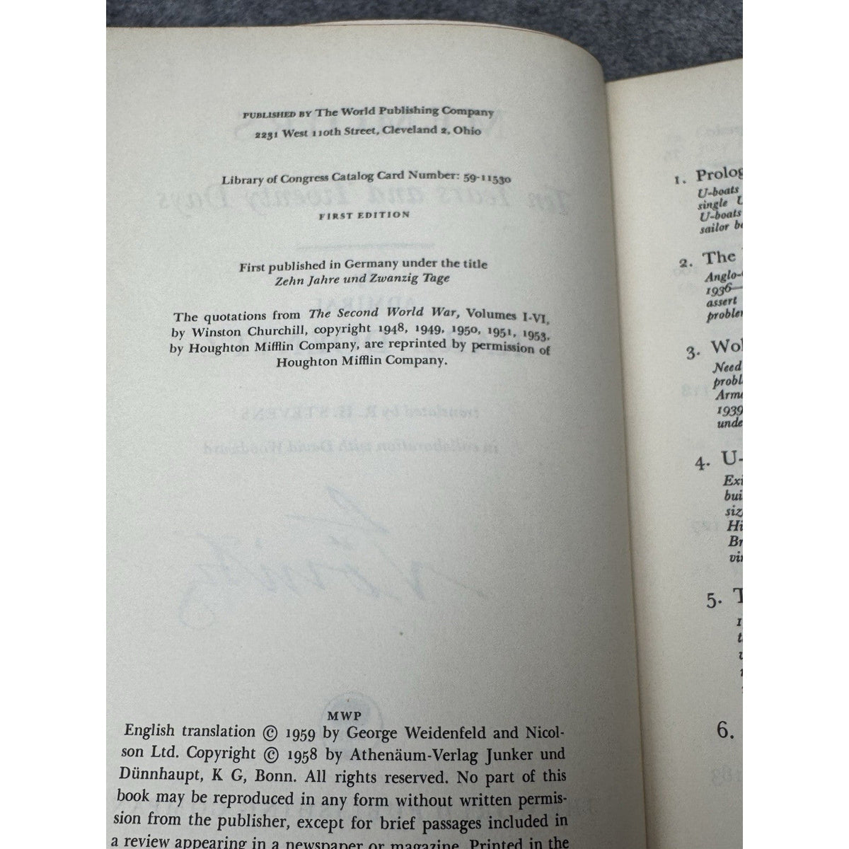 Karl Doenitz Signed Memoirs 1959 First American Edition Review Copy WWII DJ