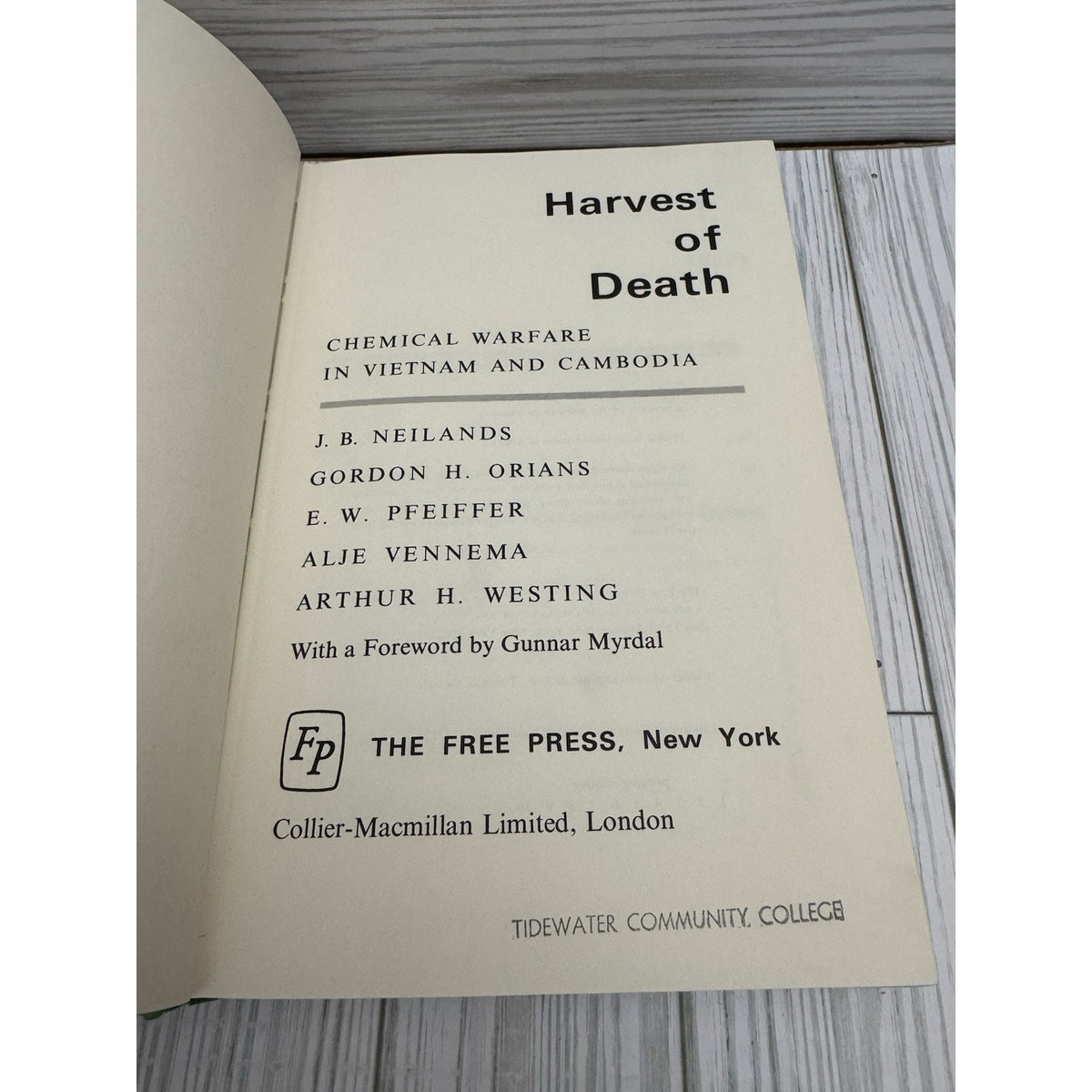 Harvest of Death 1972 HC Vietnam Chemical Warfare Neiland Orians Pfeiffer