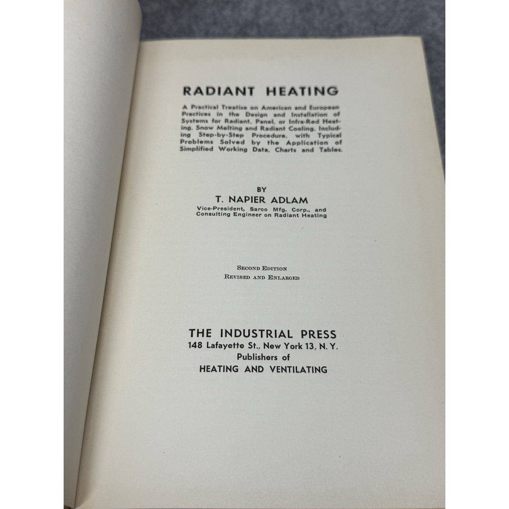 Radiant Heating Cooling Snow Melting T Napier Adlam 1949 2nd Ed HVAC