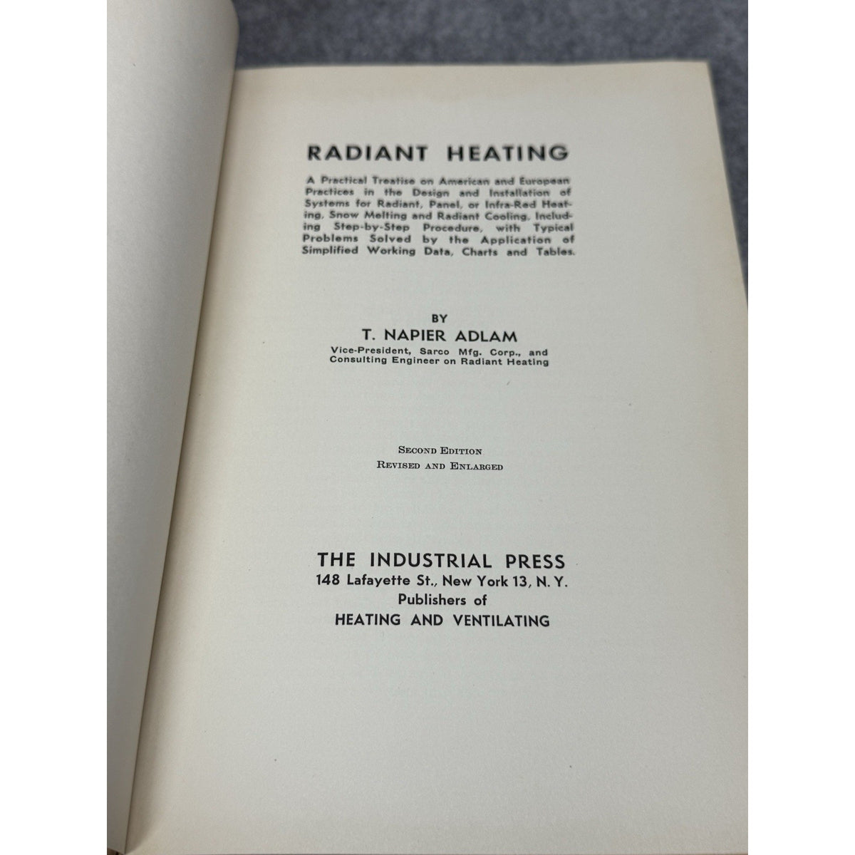 Radiant Heating Cooling Snow Melting T Napier Adlam 1949 2nd Ed HVAC