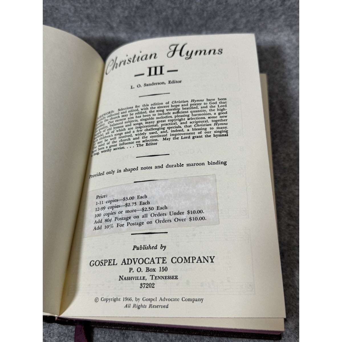 Christian Hymns III 1966 Gospel Advocate Shape Note Hymnal HC Church