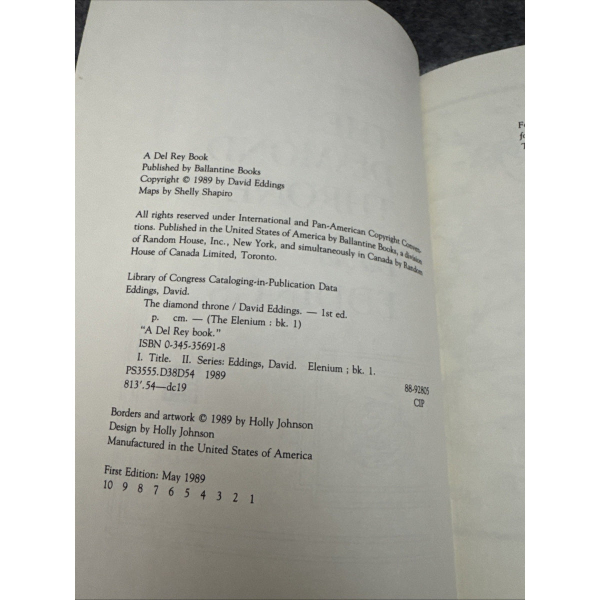 The Diamond Throne by David Eddings, 1989 Hardcover, 1st Edition, 1st Print