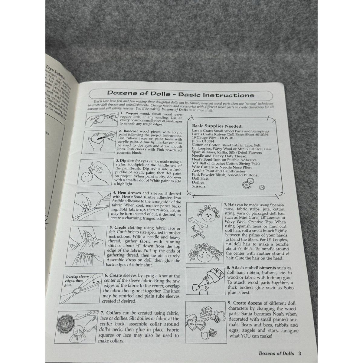 Dozens of Dolls Lara’s Crafts 6009 No Sew Wood Fabric Doll Making Pattern Book