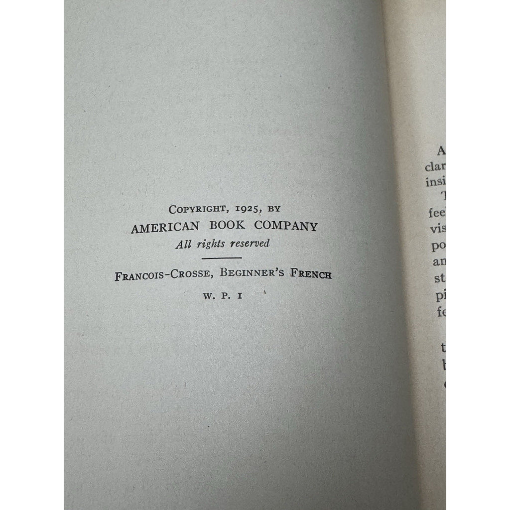 1925 Beginner’s French Francois Crosse Antique Language Textbook Hardcover