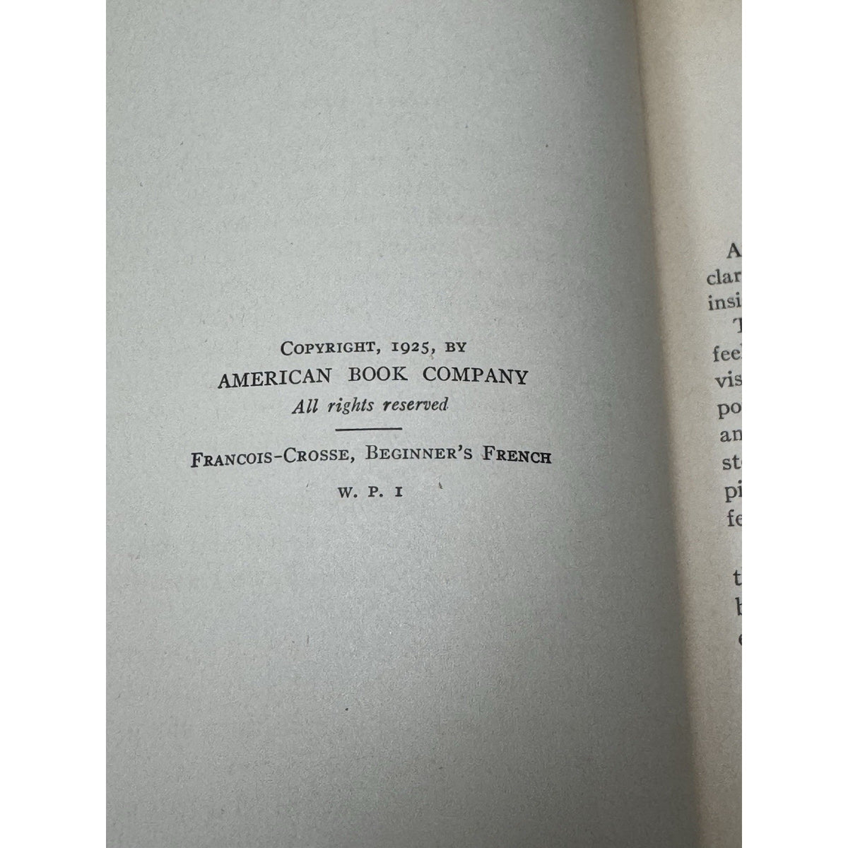 1925 Beginner’s French Francois Crosse Antique Language Textbook Hardcover