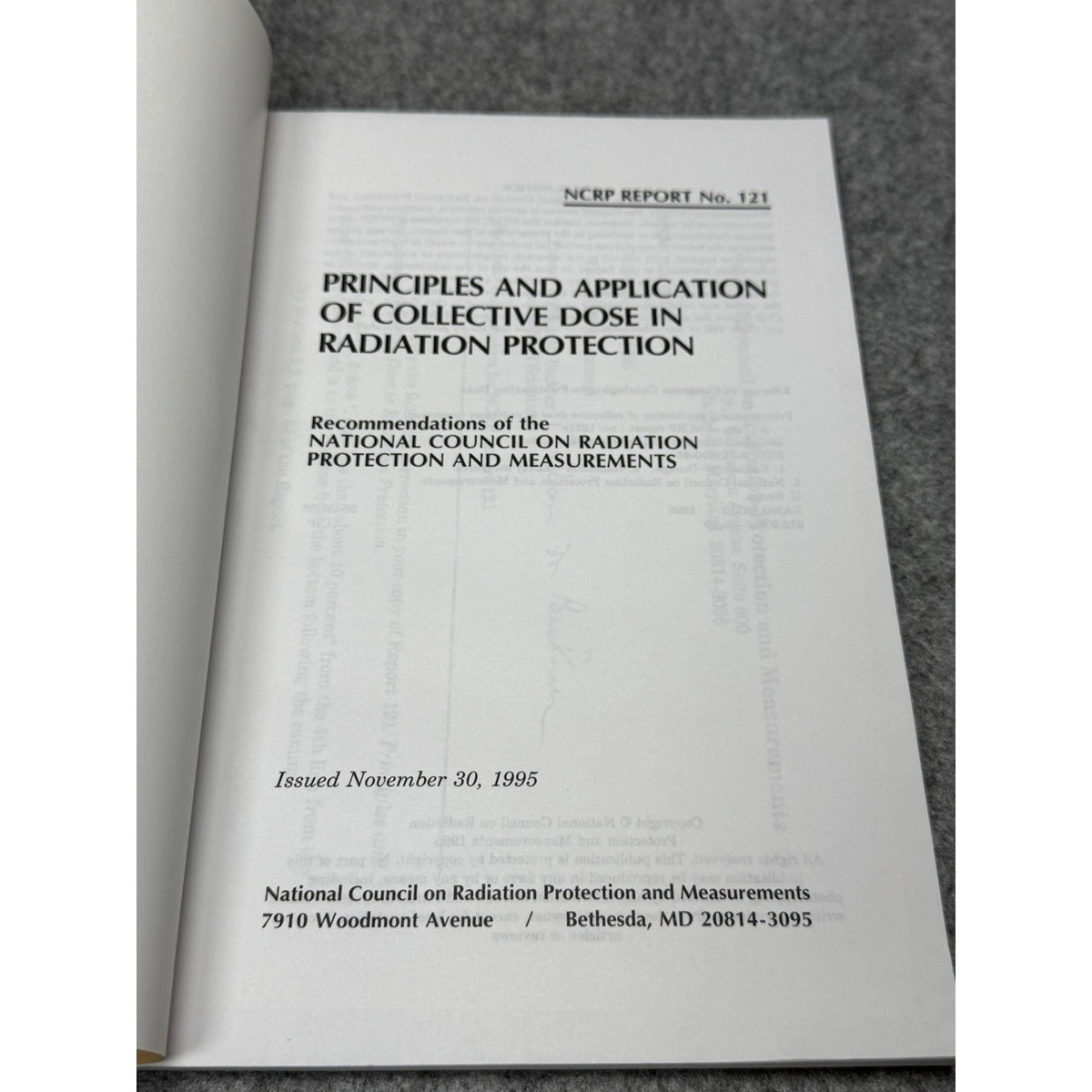NCRP Report 121 Collective Dose Radiation Protection 1995 + Corrigendum
