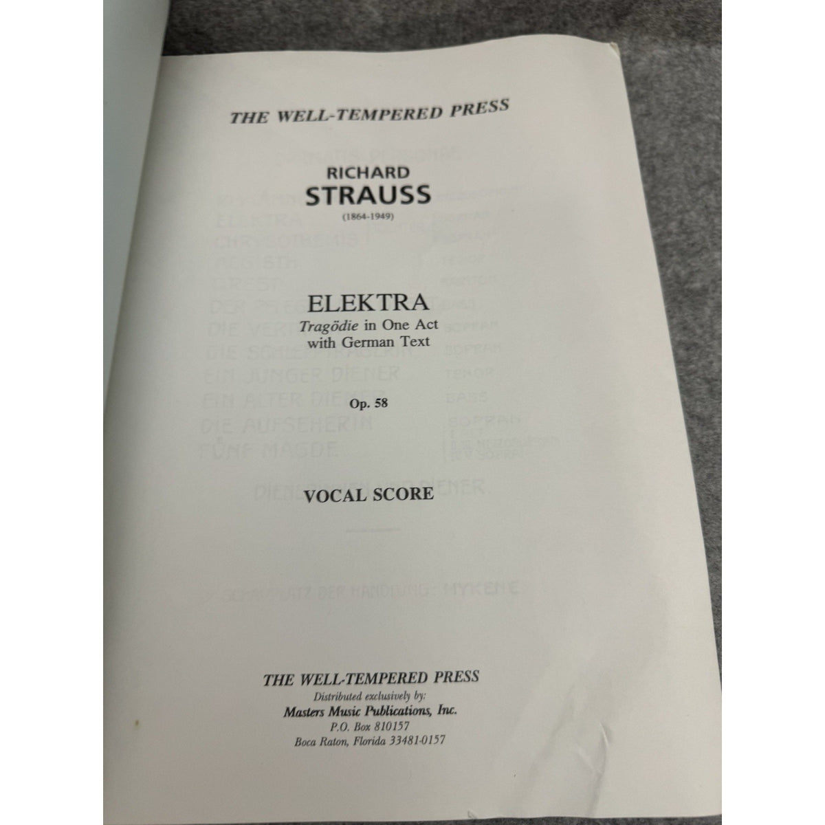 Richard Strauss Elektra Op 58 Vocal Score German Kalmus Opera Sheet Music