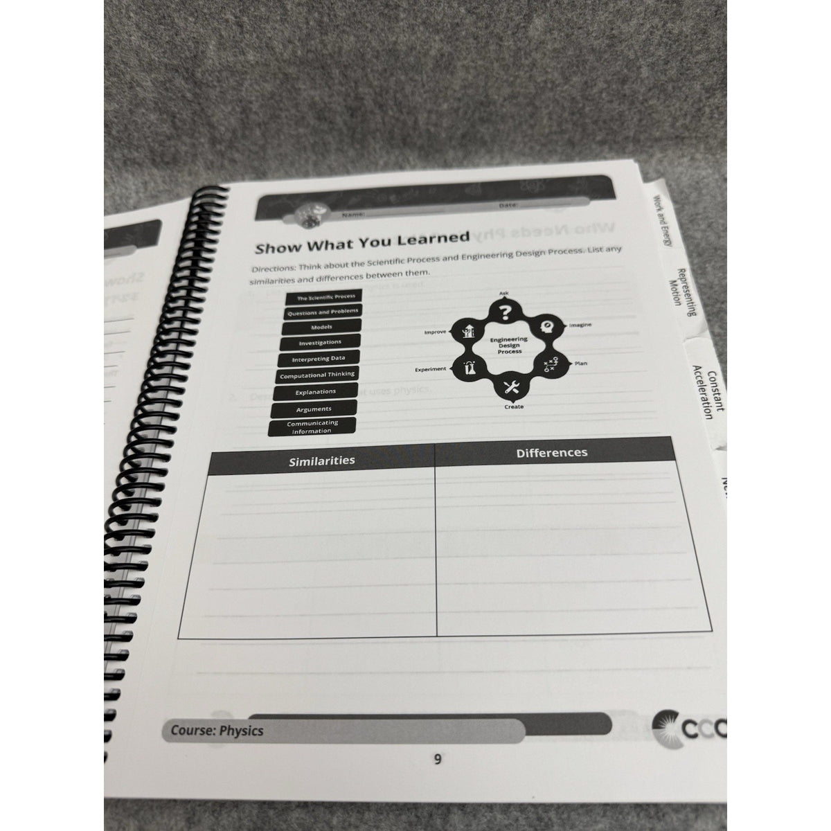 CCA Physics Notebook Spiral Workbook Tabs