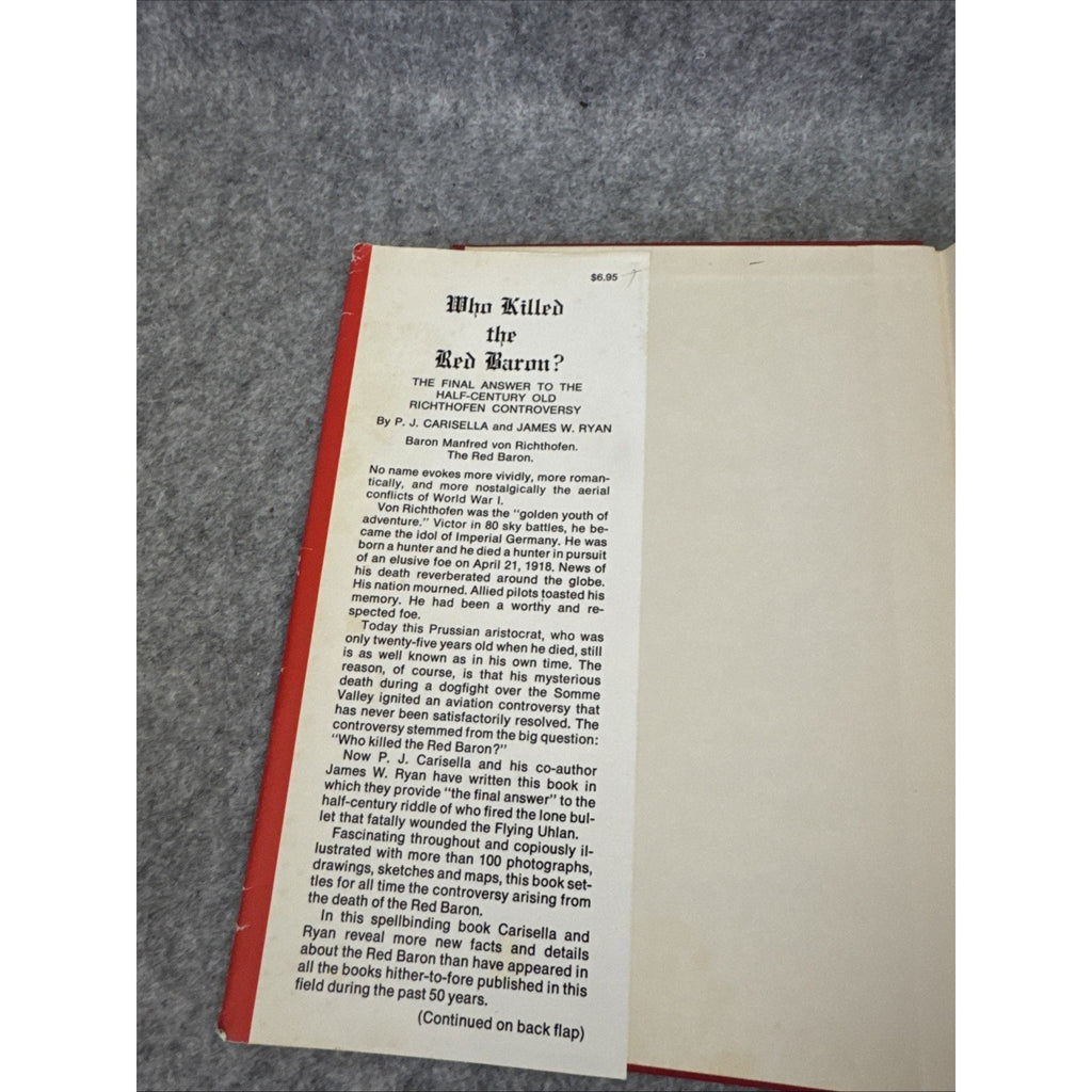 Who Killed The Red Baron Carisella, Ryan Hardcover Dust Jacket 1st Edition 1969