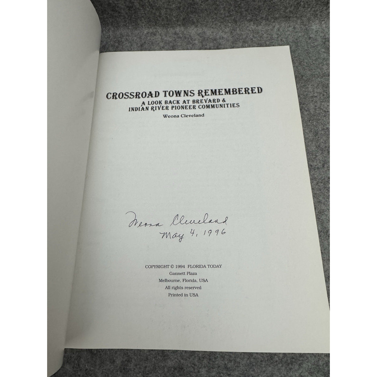Signed Crossroad Towns Remembered Indian River Brevard FL PB