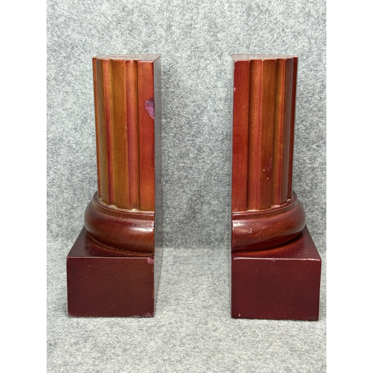 Fluted Column Bookends Pair Classical Pillar Library Office Decor Reddish Brown