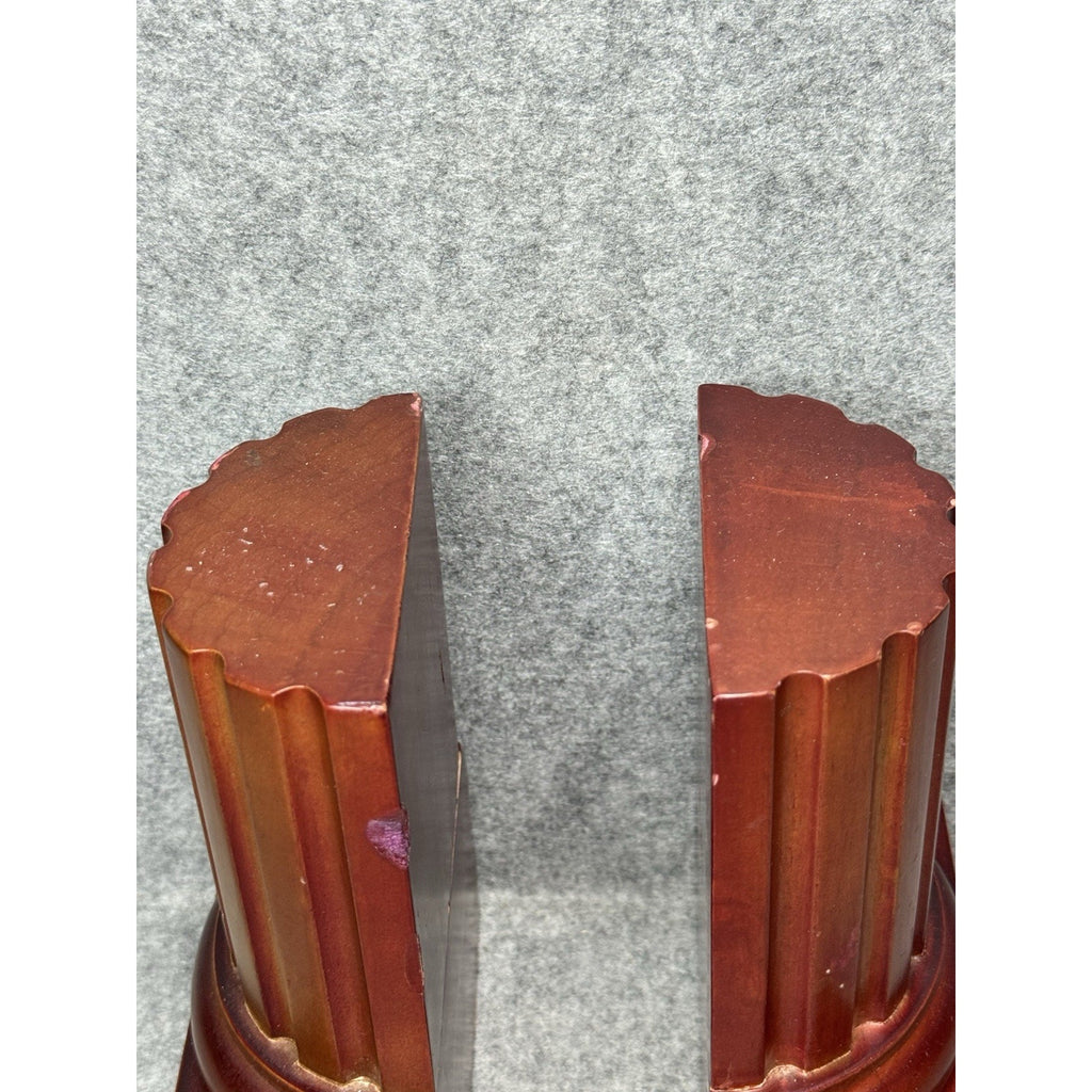 Fluted Column Bookends Pair Classical Pillar Library Office Decor Reddish Brown