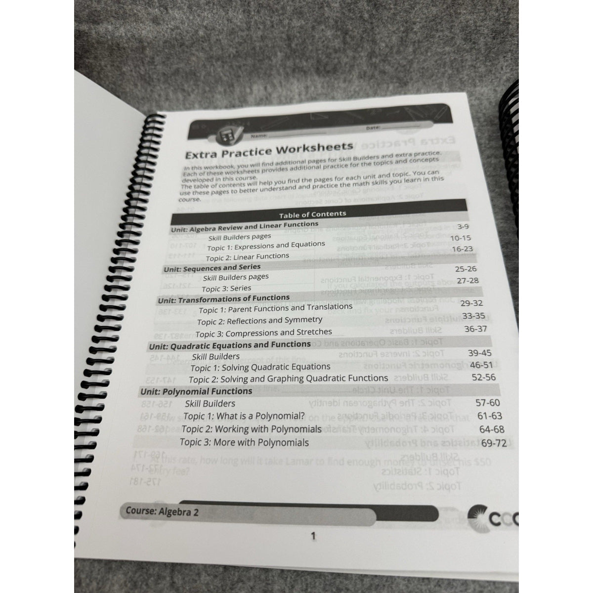CCA Algebra 2 Workbook & Lesson Companion Set Spiral Like New