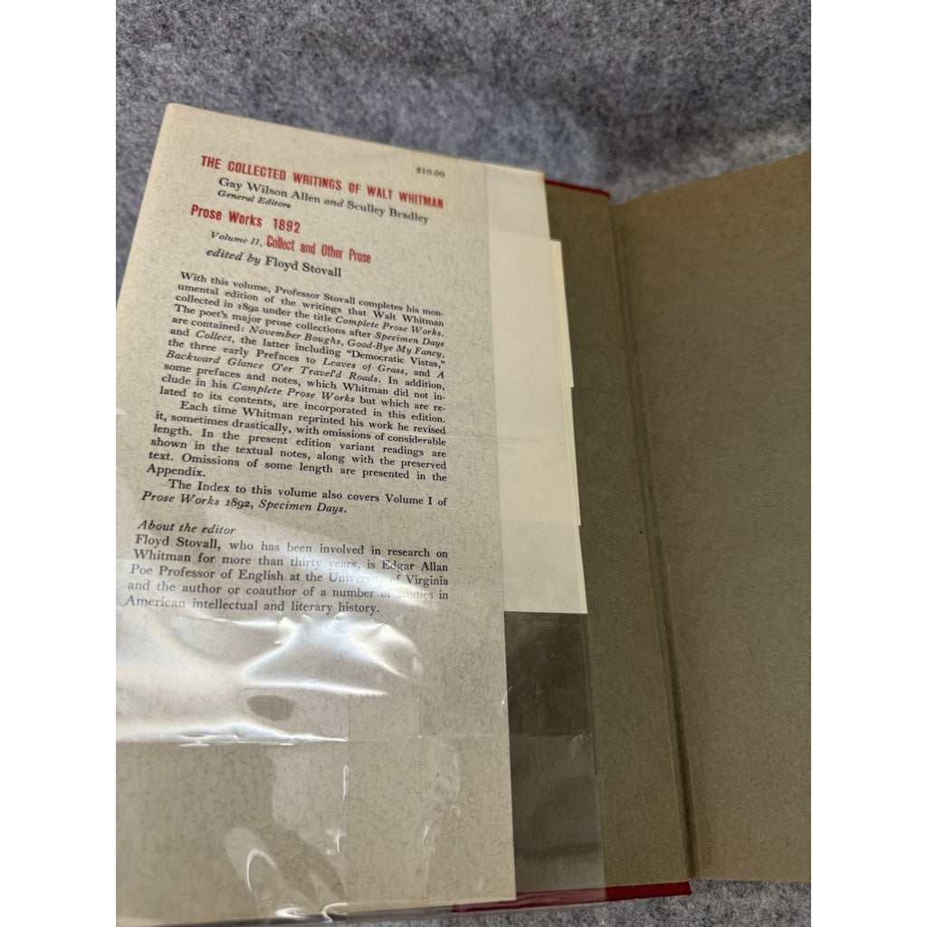Walt Whitman Prose Works 1892 Vol II HC DJ 1964 NYU Press