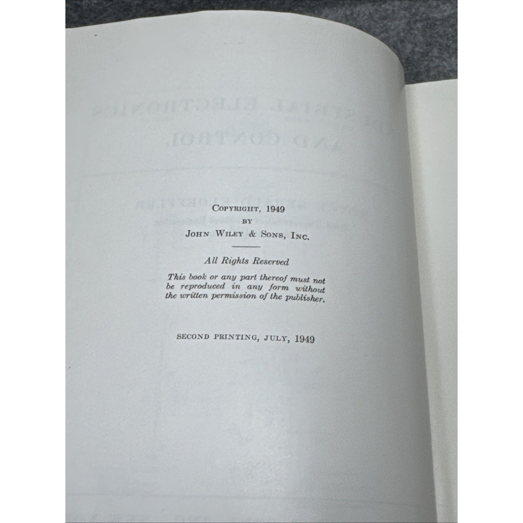 Industrial Electronics and Control by Royce Gerald Kloeffler 1949 Hardcover
