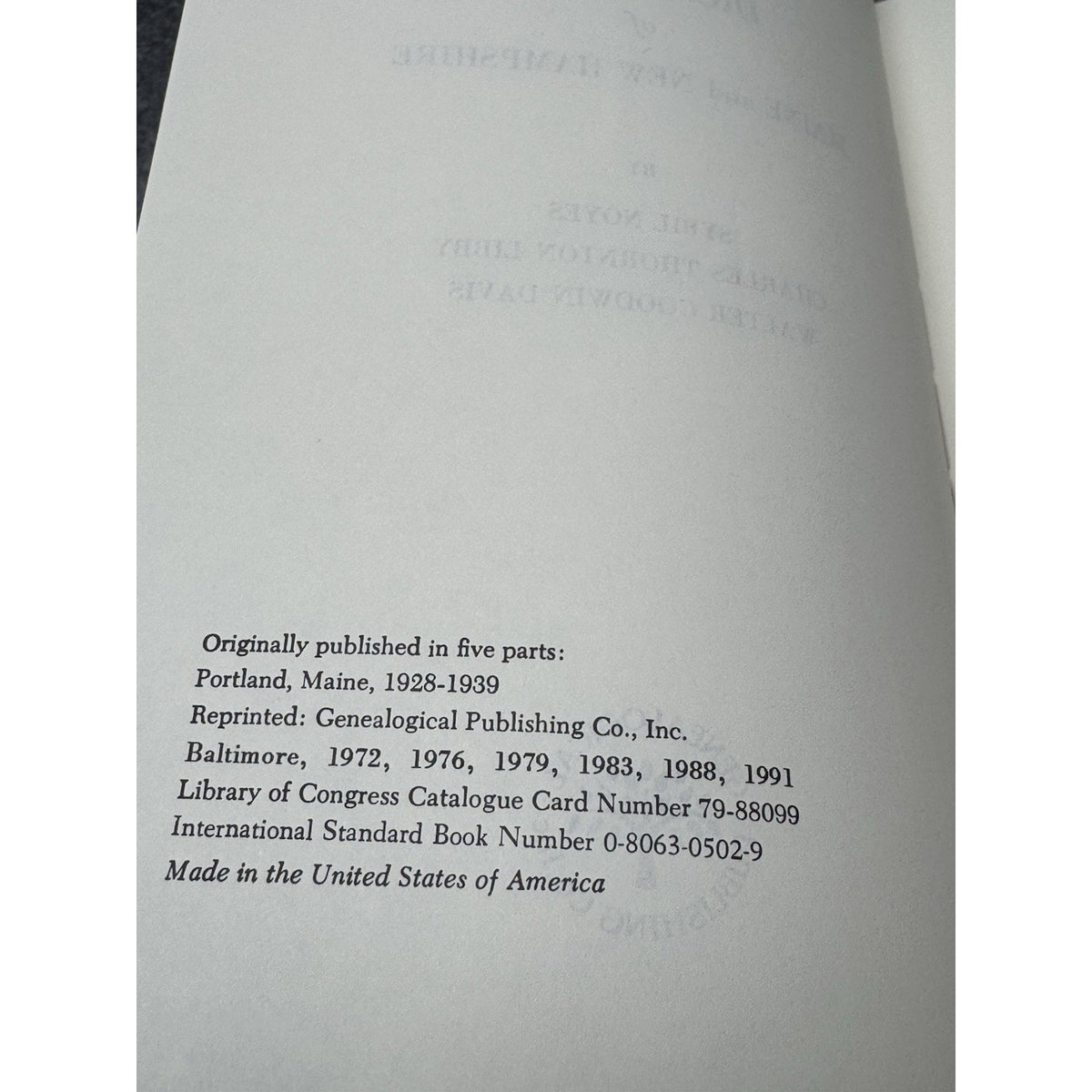 1991 Genealogical Dictionary Maine New Hampshire Noyes Libby Davis Hardcover