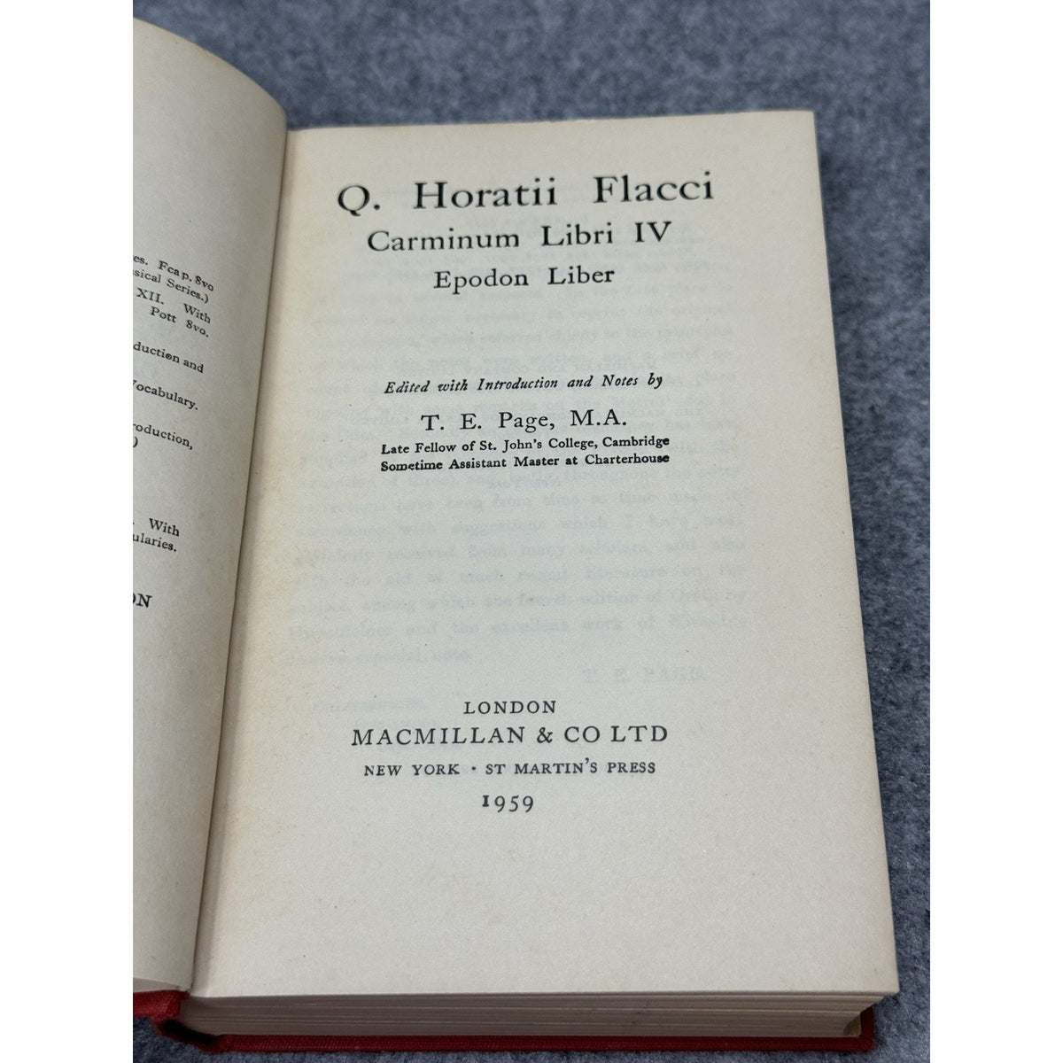 Horace Odes & Epodes Latin T.E. Page 1959 Macmillan Classical Poetry HC