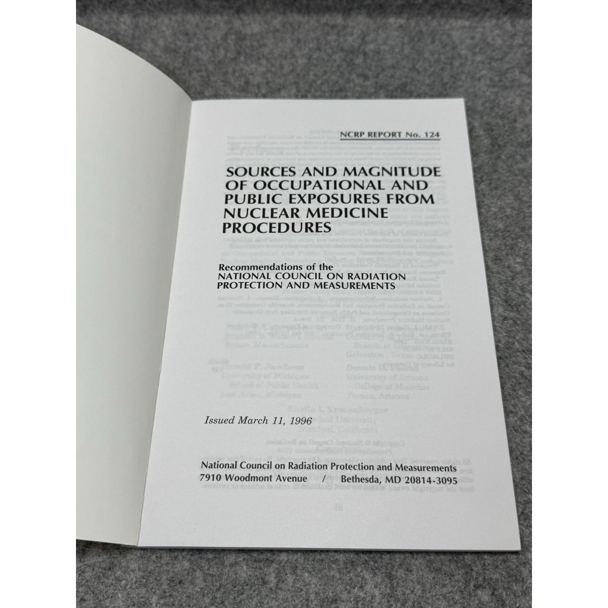 Nuclear Medicine Radiation Exposure NCRP Report 124 Occupational Public Safety