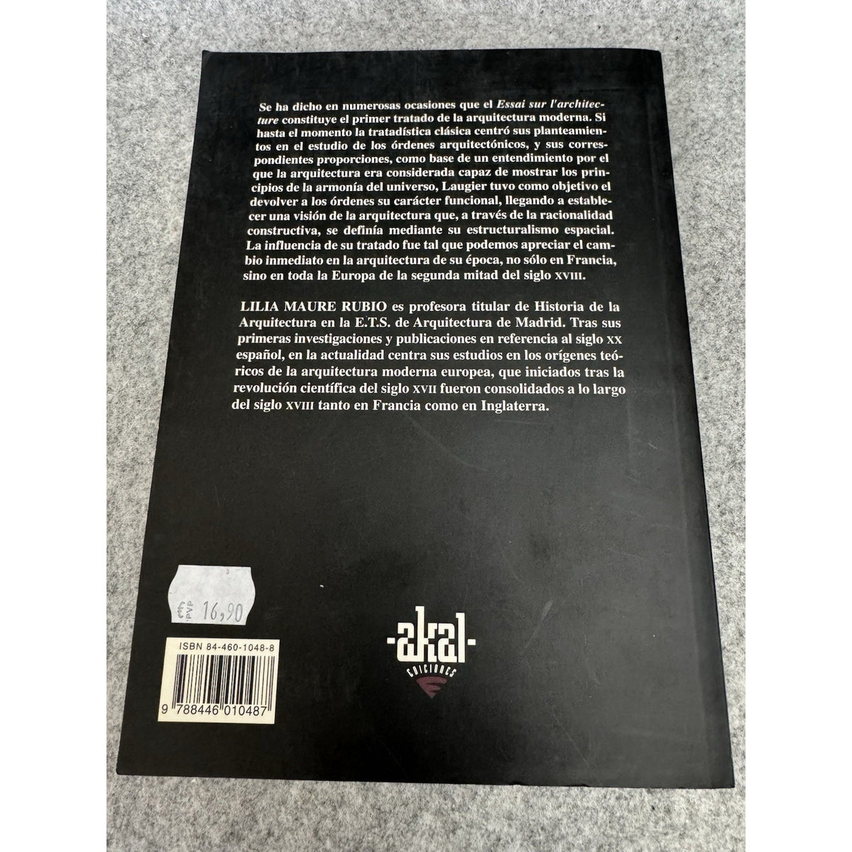Ensayo Sobre la Arquitectura Marc-Antoine Laugier 1999 Akal Spanish PB