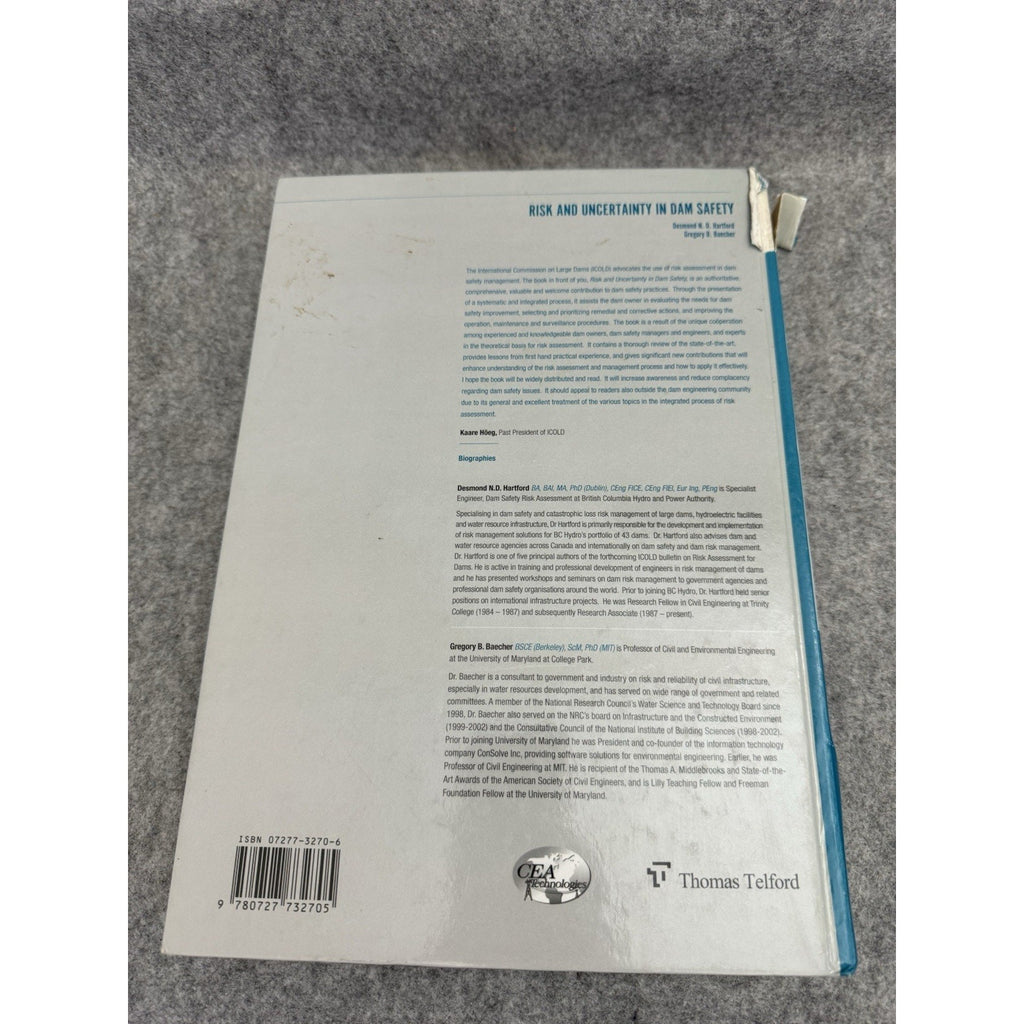 Risk and Uncertainty in Dam Safety Hartford Baecher 2004 Hardcover
