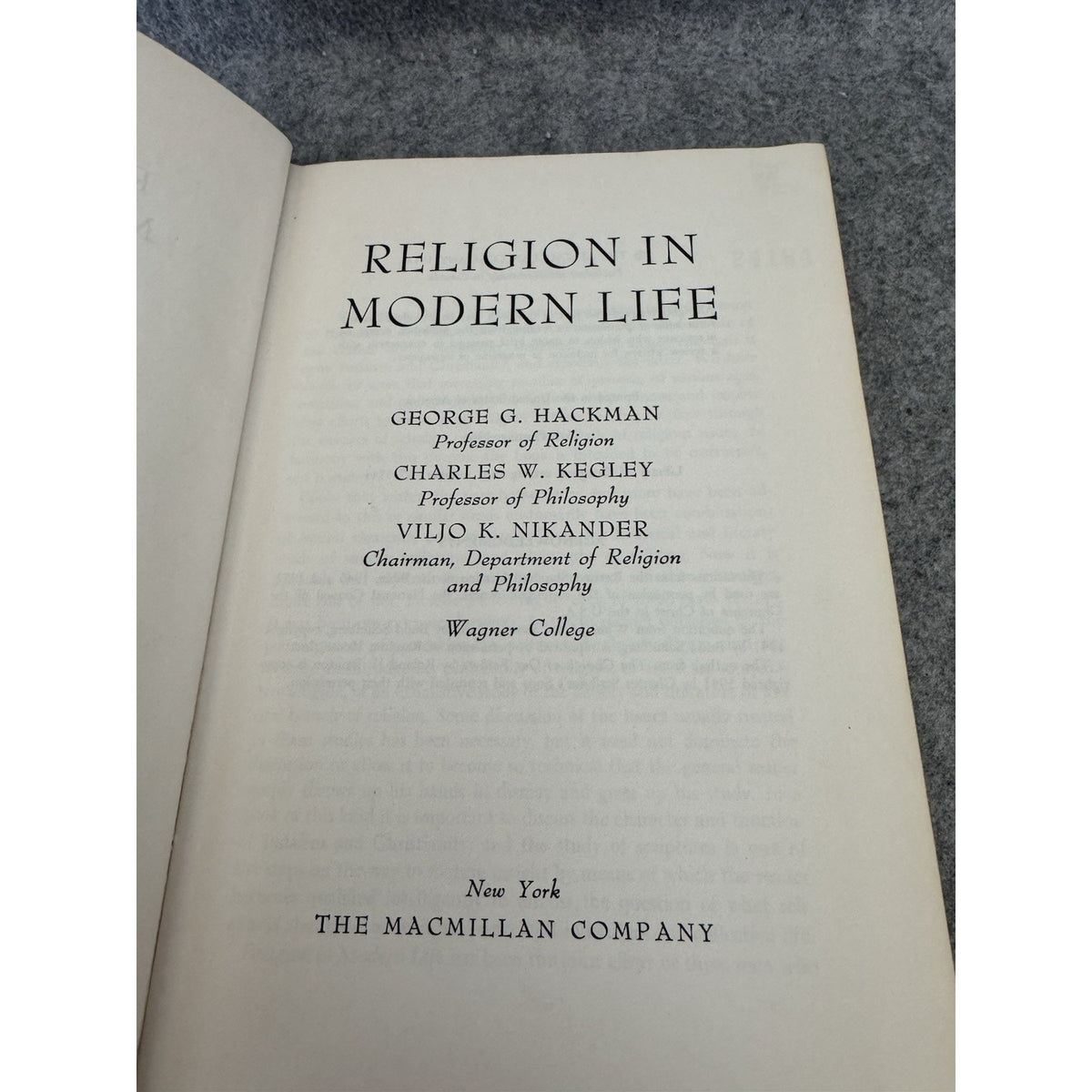 Religion in Modern Life 1964 Hackman Kegley Nikander HC Macmillan