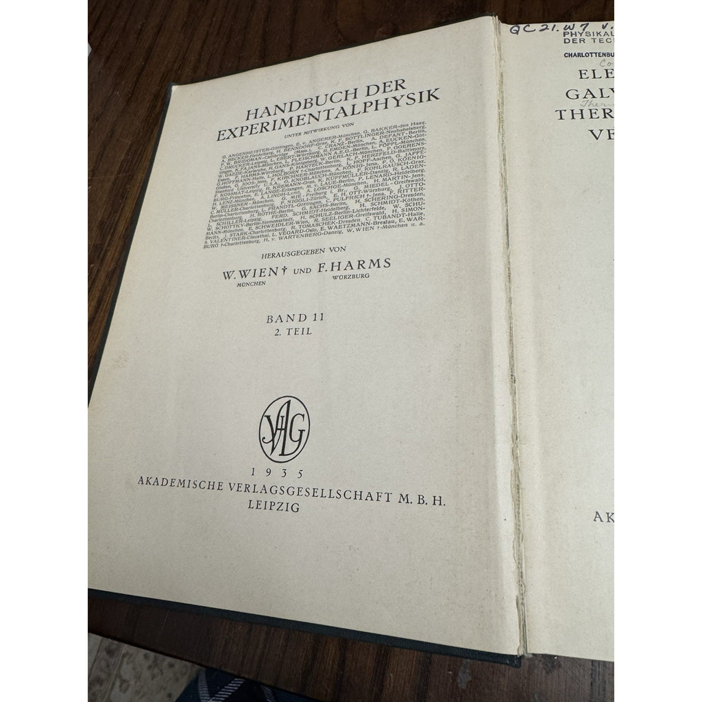 1935 Meissner Experimentalphysik Band 11 Pt 2 NACA Langley Ex-Library