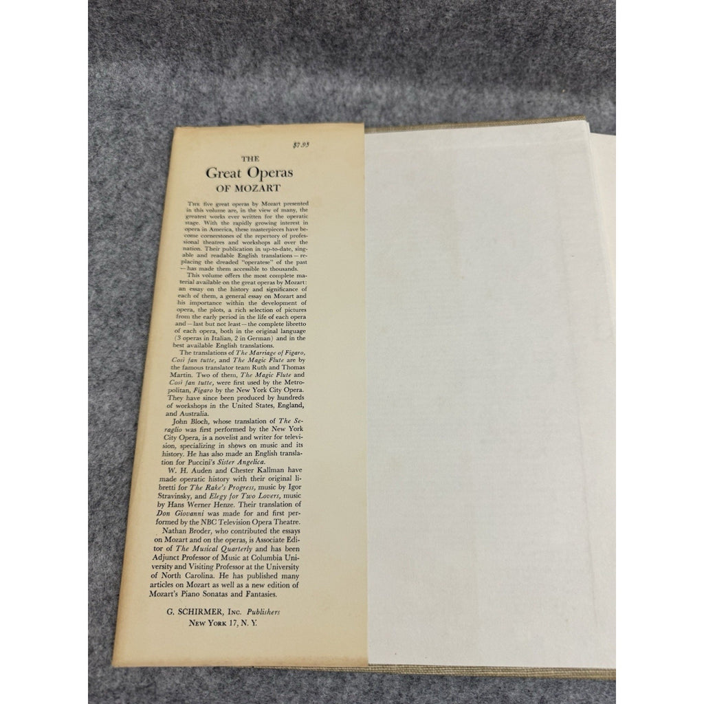1962 The Great Operas of Mozart HC DJ Schirmer Figaro Don Giovanni