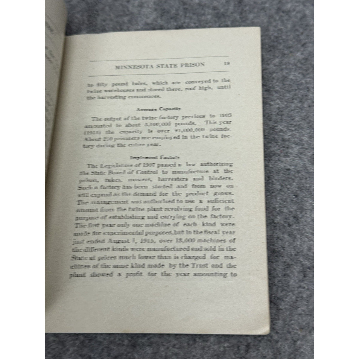 1915 Minnesota State Prison Handbook Stillwater Convict Labor Foldout Maps