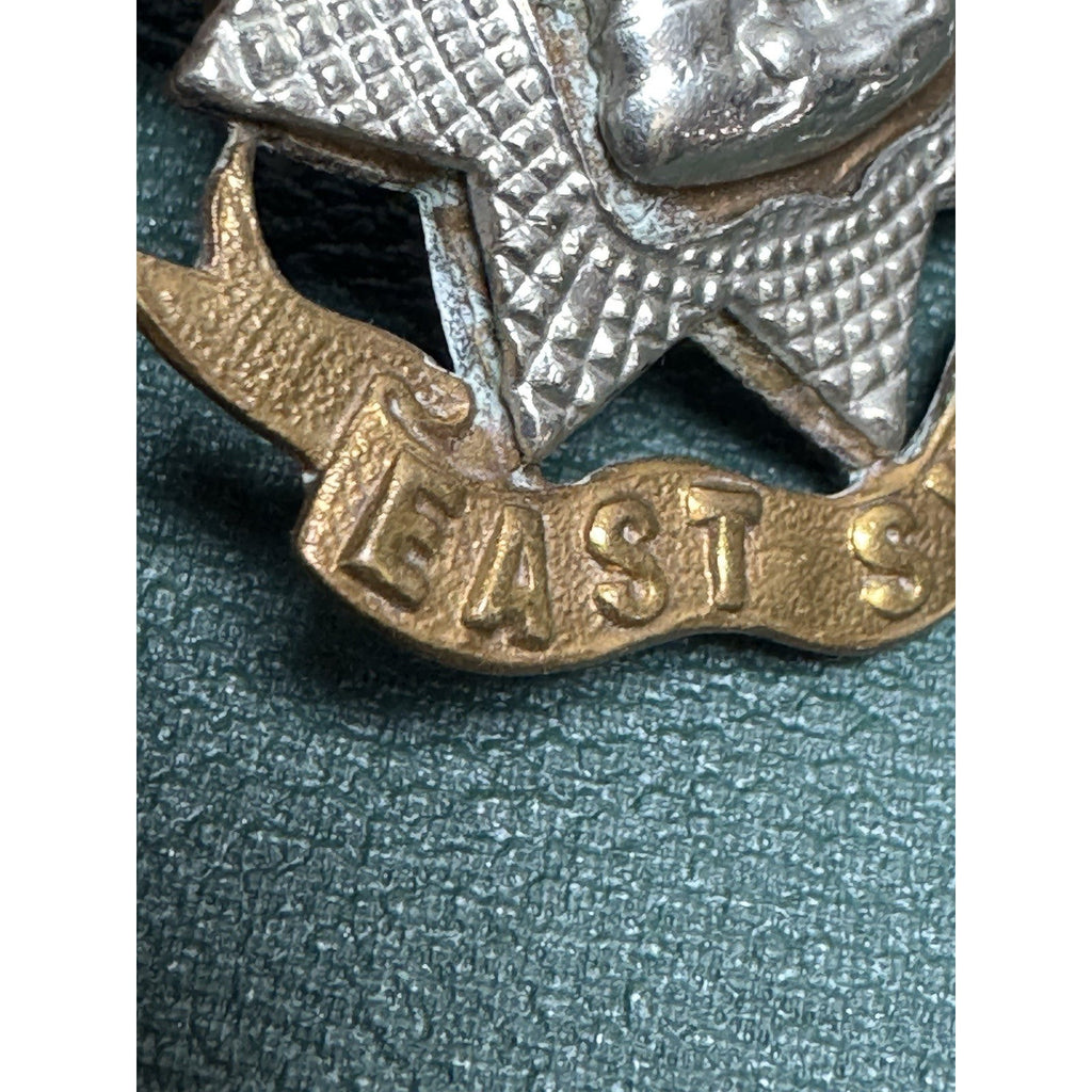 Vintage East Surrey Regiment Kings Crown Badge British Army Two Tone Insignia