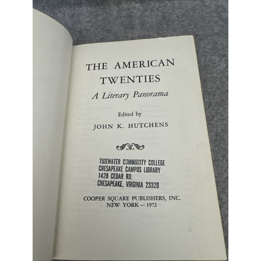 The American Twenties: A Literary Panorama by John K. Hutchens 1972 HC