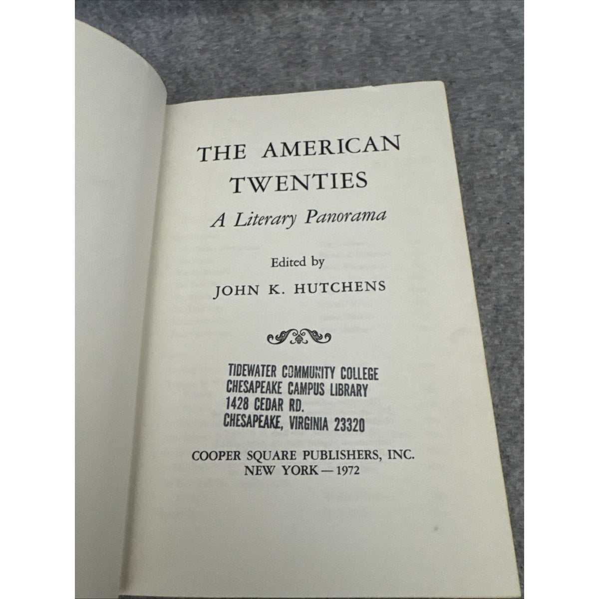 The American Twenties: A Literary Panorama by John K. Hutchens 1972 HC