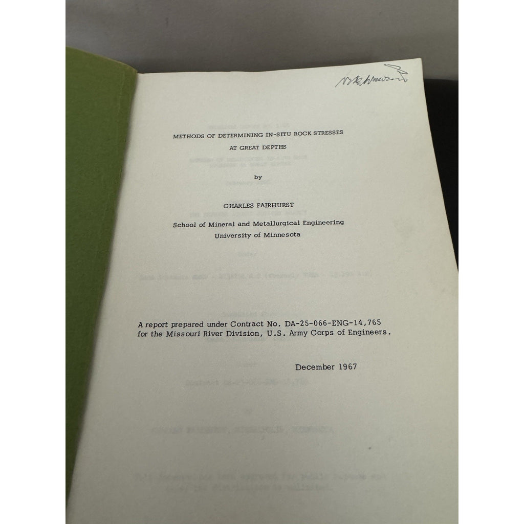 1968 US Army Corps Rock Stress Report Fairhurst In-Situ Mining