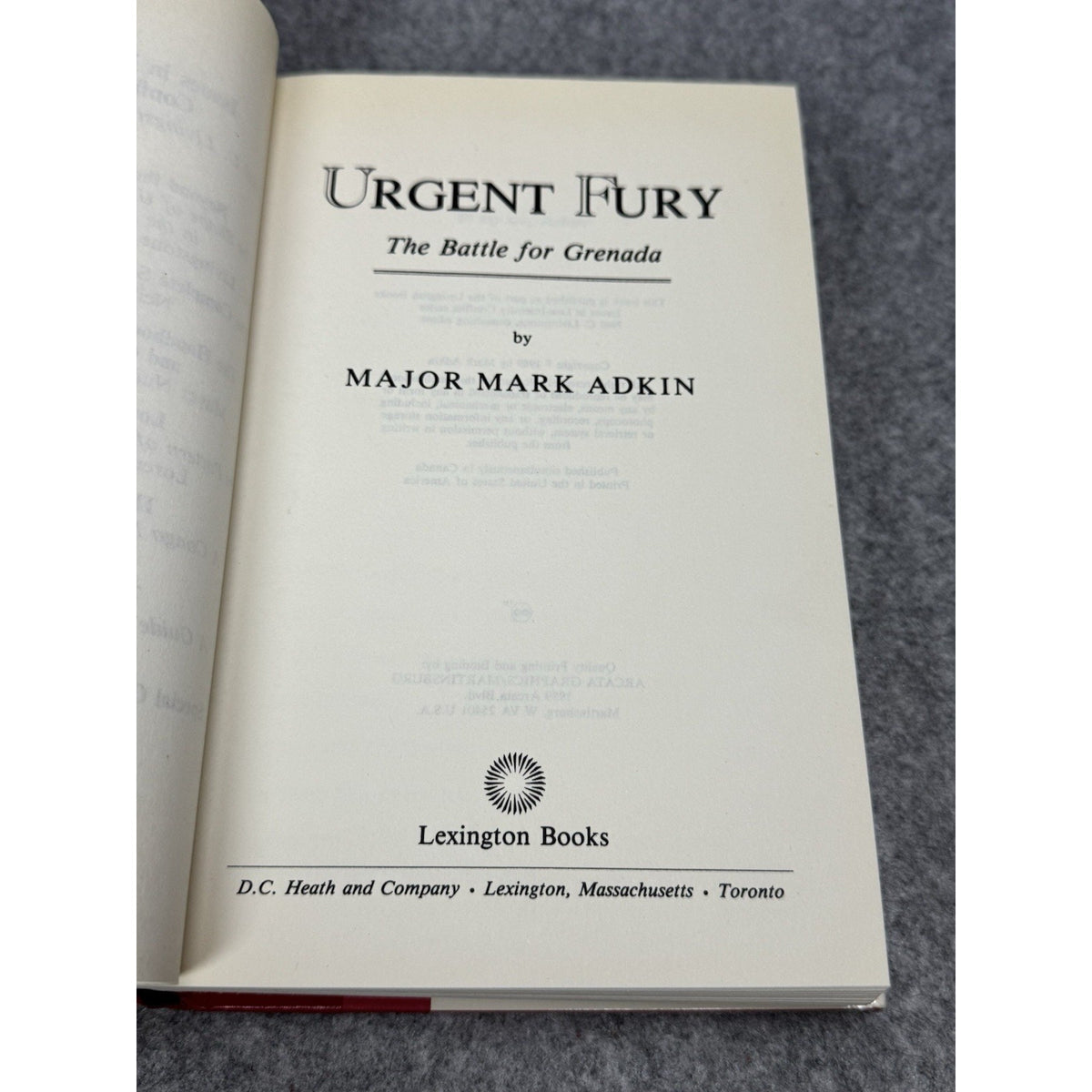 Urgent Fury The Battle for Grenada Mark Adkin 1989 Hardcover Dust Jacket
