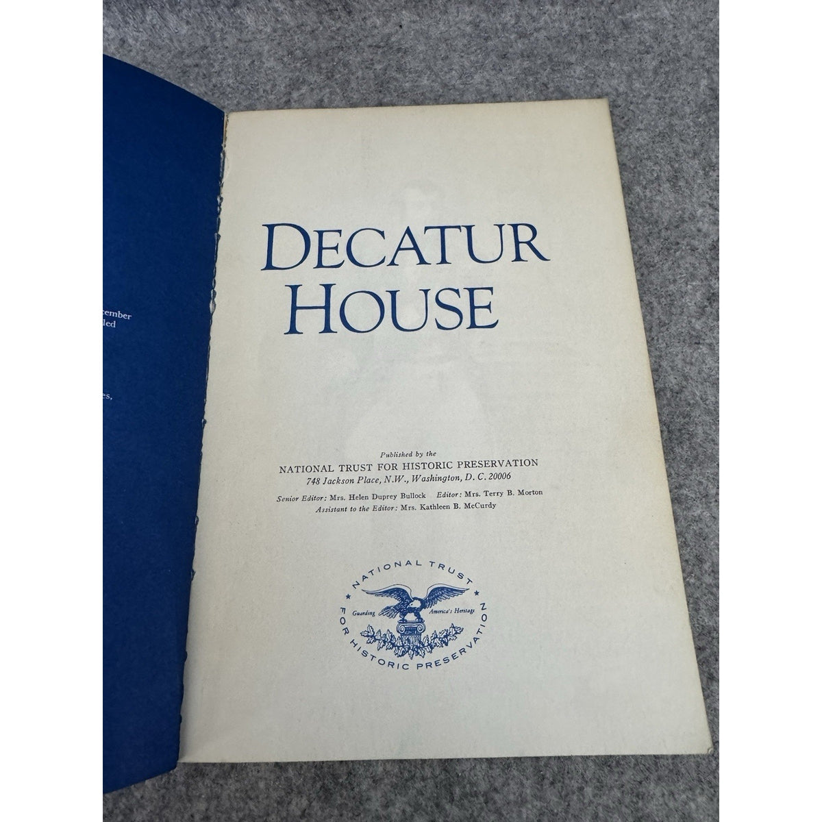 Decatur House National Trust Historic Preservation 1967 Softcover Book