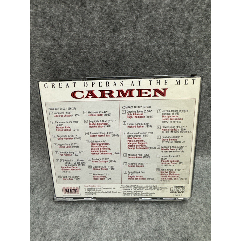 CARMEN Bizet GREAT OPERAS AT THE MET Domingo Freni Caruso 2 CD SET metropolitan