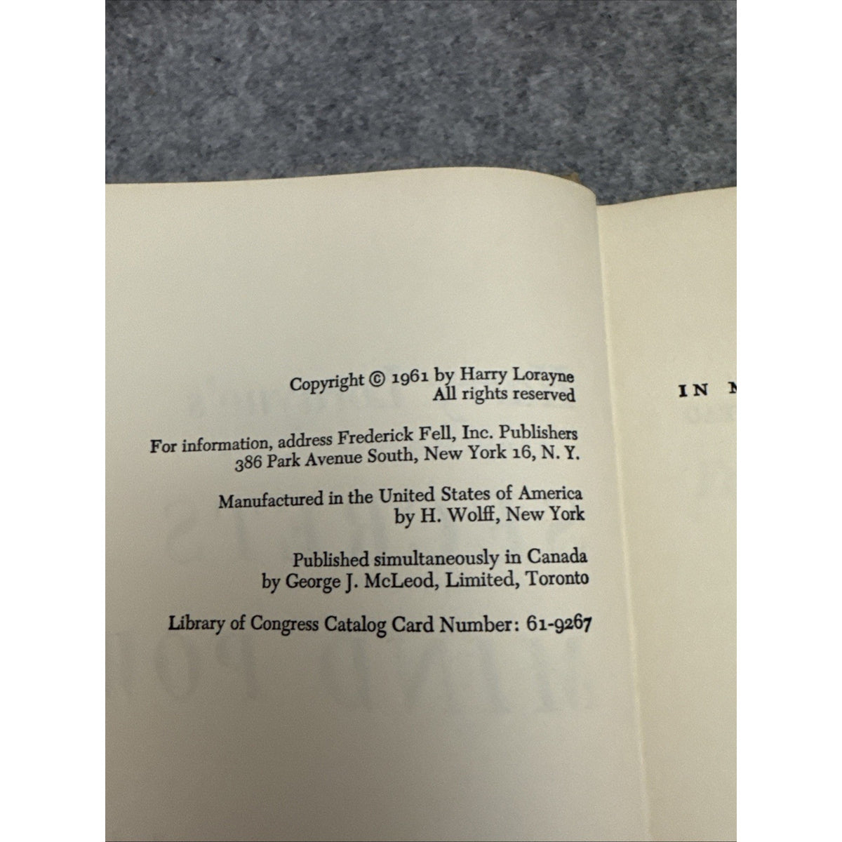 1961 Secrets of Mind Power Harry Lorayne Memory Training Psychology