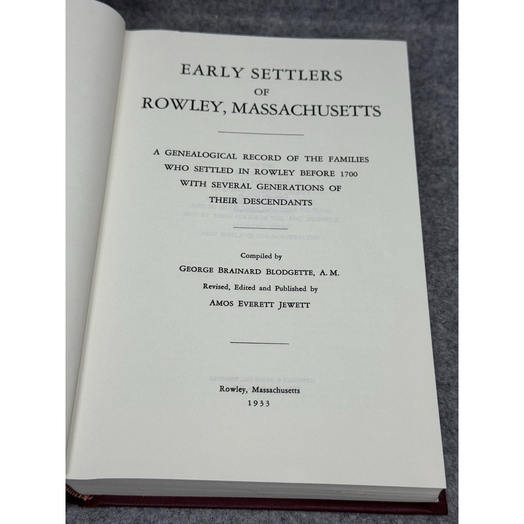 Early Settlers Rowley Massachusetts Genealogy Blodgette Jewett 1981 HC