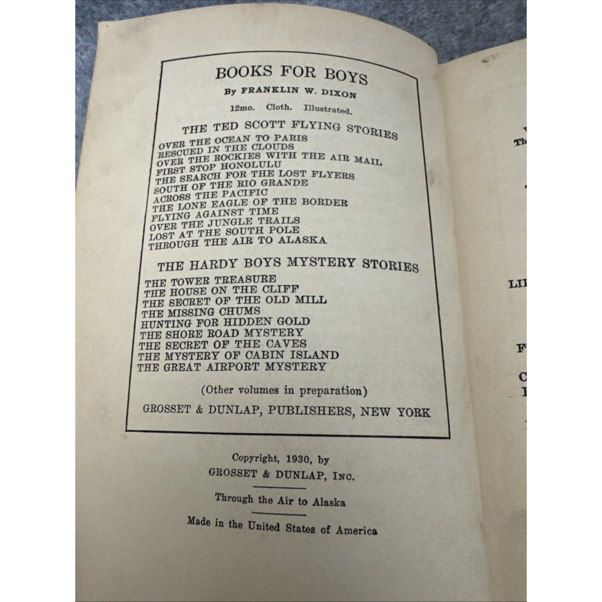 BOOK-DIXON, TED SCOTT FLYING STORIES, THROUGH THE AIR TO ALASKA, 1ST 1930