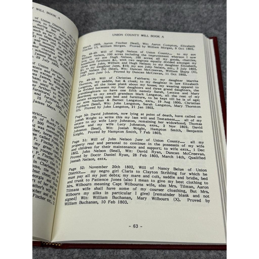 Union County South Carolina Will Abstracts 1787-1849 Holcomb Genealogy HC