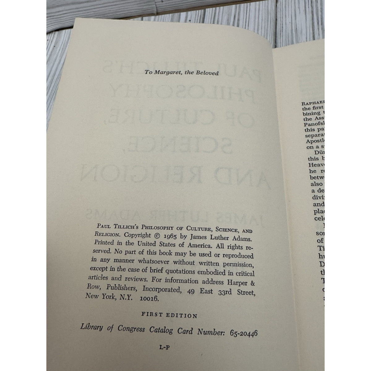 Paul Tillich Philosophy of Culture Science Religion Adams 1965 HC