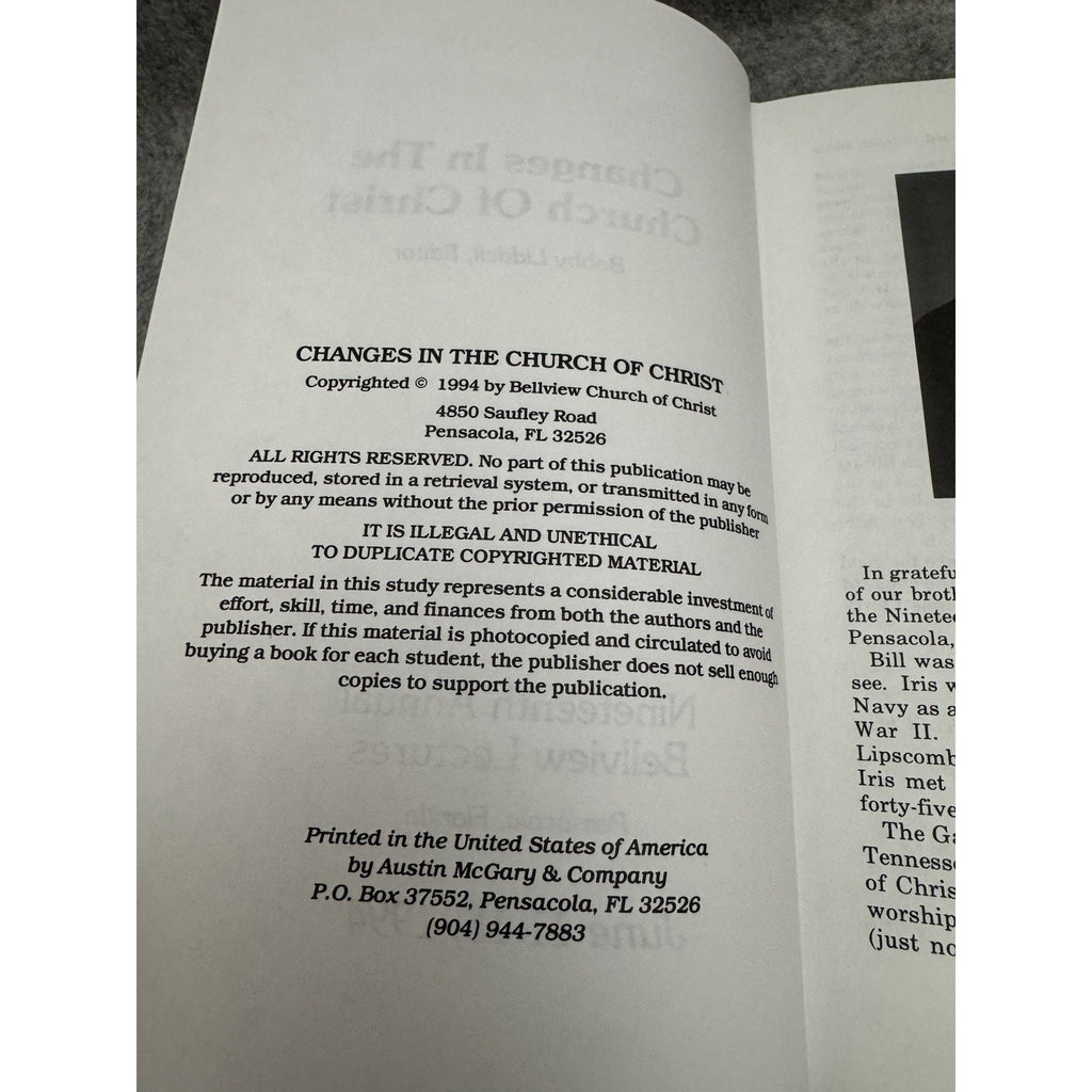 Changes in the Church of Christ 1994 Bellview Lectures HC Liddell