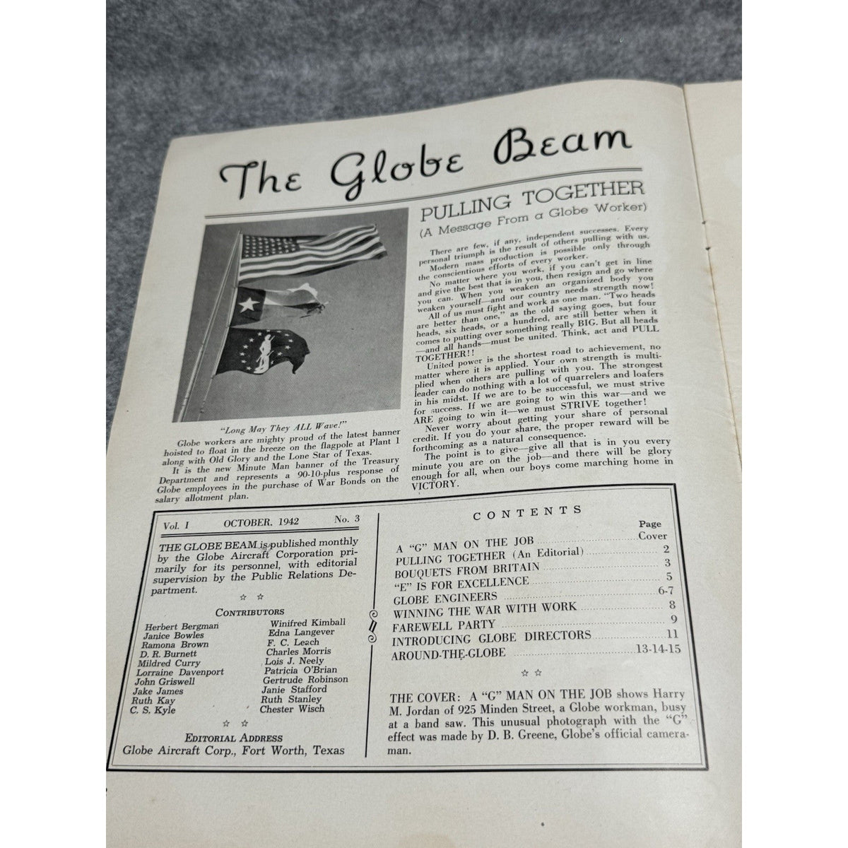1942 Globe Beam WWII Aircraft Magazine Fort Worth Texas October POW War Chest