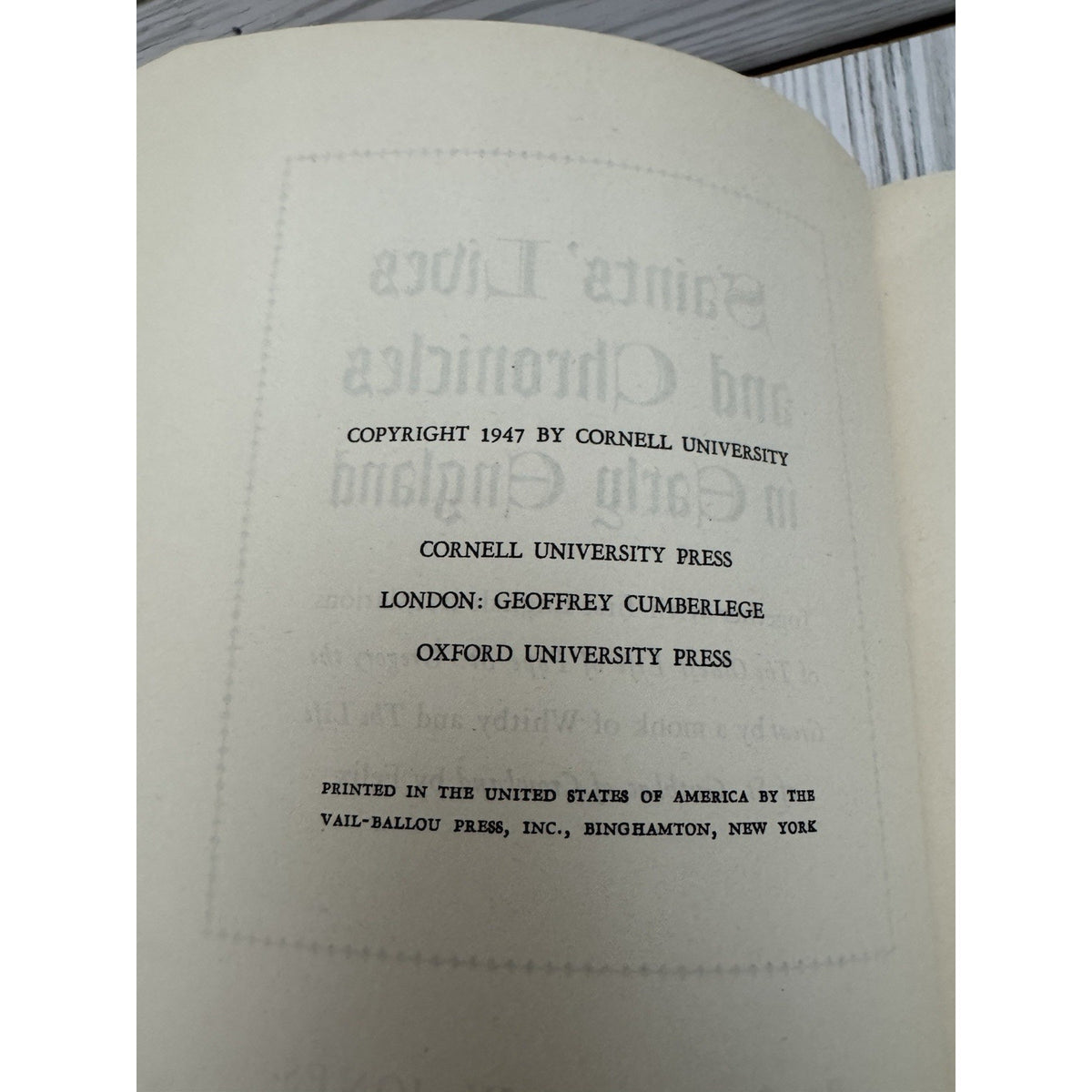 Saints Lives and Chronicles Early England Jones 1947 HC Cornell